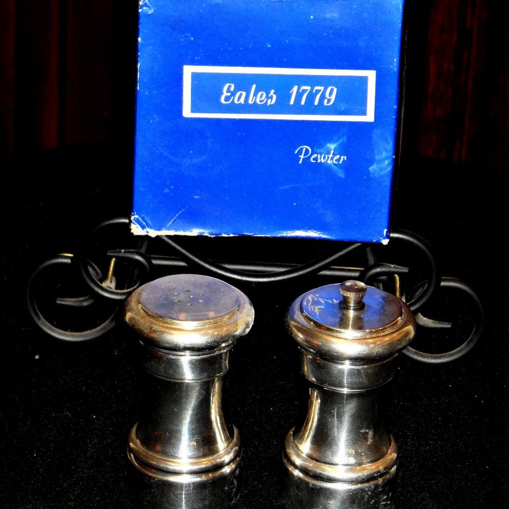 Salt and Pepper Shakers Pewter Set of 2 Eales 1779 Mid-century modern